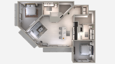 Floor plan for 2 beds, 2 baths, 1491 sqft